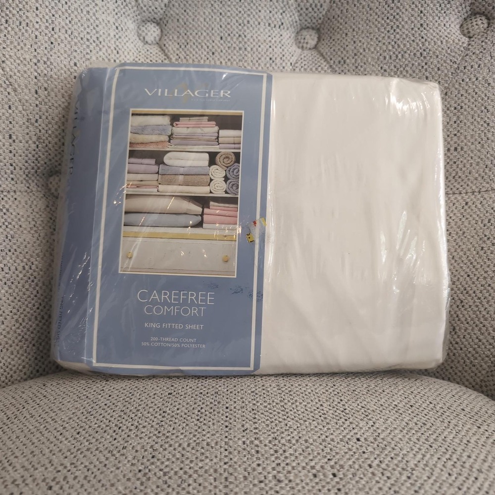 Vintage‎ Villager Fitted Sheet King Ivory Carefree Comfort 200TC Liz Claiborne